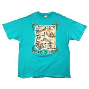 Vintage Arizona Map T Shirt Size XL Teal Single Stitch Made USA 90s Destinations
